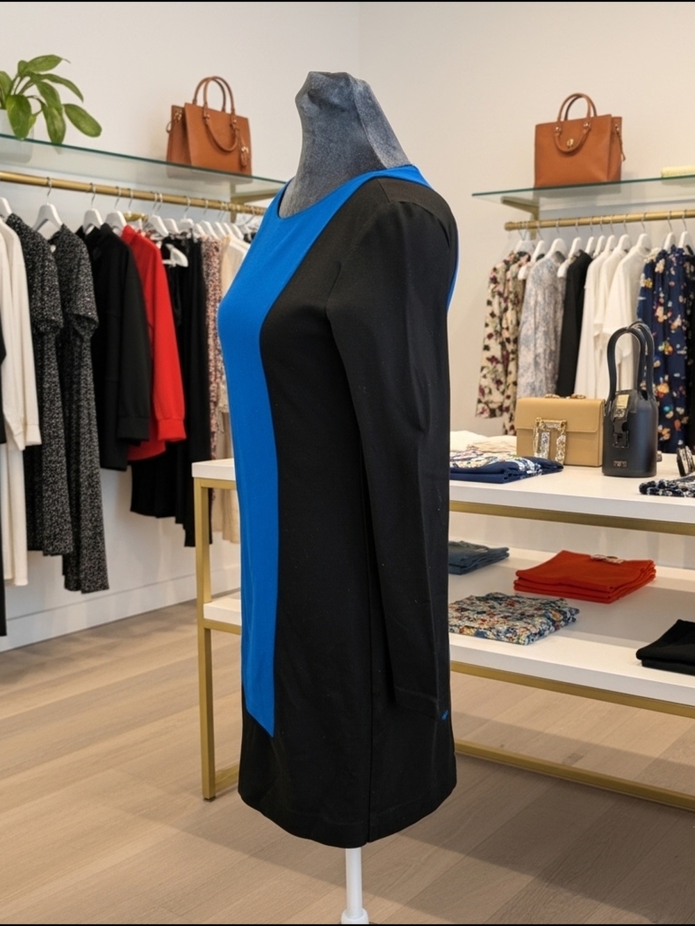 Trina‎ Turk Black and Blue Colorblock Midi Dress